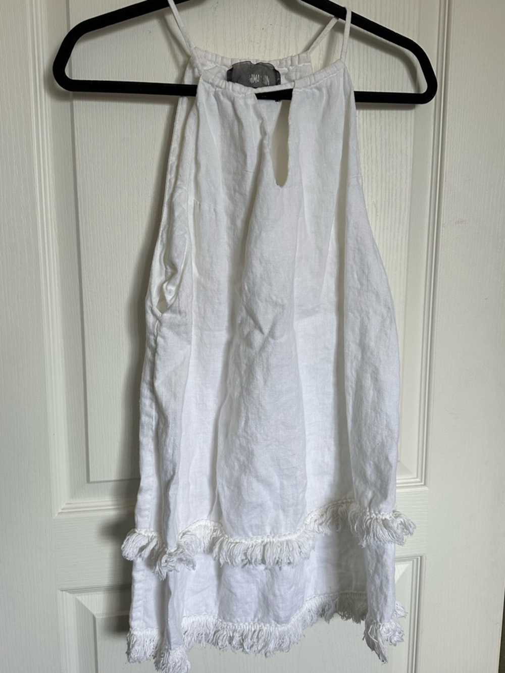 White Tassel-Hem Halter Dress - Size XS